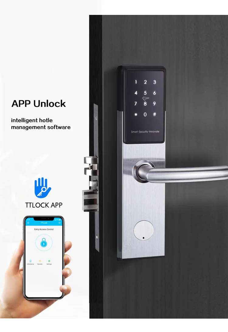 Hotel Door Lock With Cloud-Enabled Password Generated Remotely High Quality 304 Stainless Steel Panel And Handle