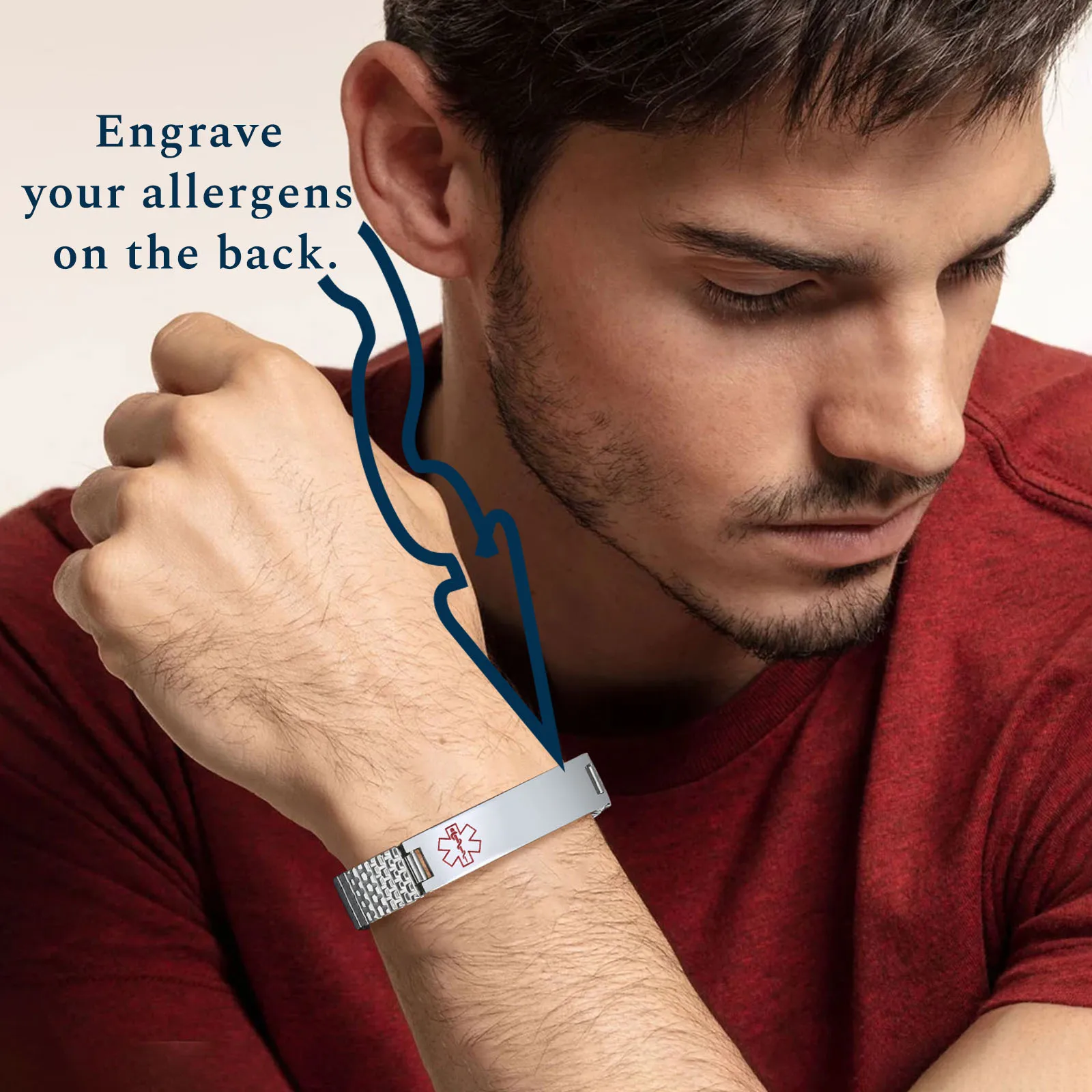 

Customized Elastic Medical Alert Bracelet Suitable For Men Women, Black/Silver/Gold Plated Stainless Steel Free Engraving Card