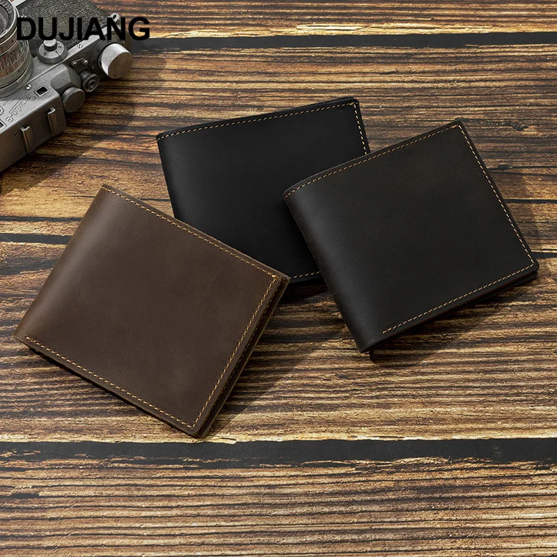 クレイジーホースレザー メンズショートウォレット、本革、多機能、軽量ビジネスウォレット