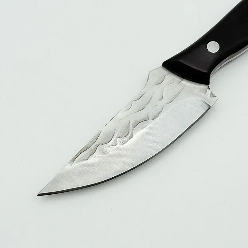 Fixed Blade Kitchen Paring Knife with Sheath, Hammered Stainless Steel Sharp Blade, Ergonomic Wood Handle for Peeling & Food Pre