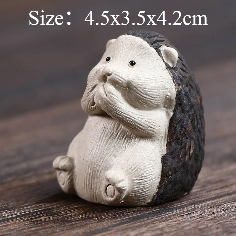 Purple Clay Hedgehog Craft Handmade Raw Ore Cute Animal Figurine Creative Lovely Tea Play Table Ornament Home Desk Ceramic Decor