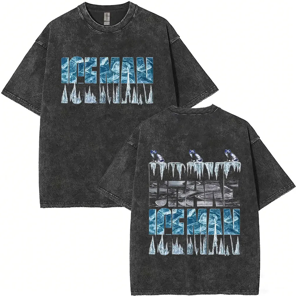 Washed Vintage Rapper Drake ICEMAN Double Sided Print T-shirt Men Women Fashion Hip Hop Oversized Short Sleeve Tees Streetwear