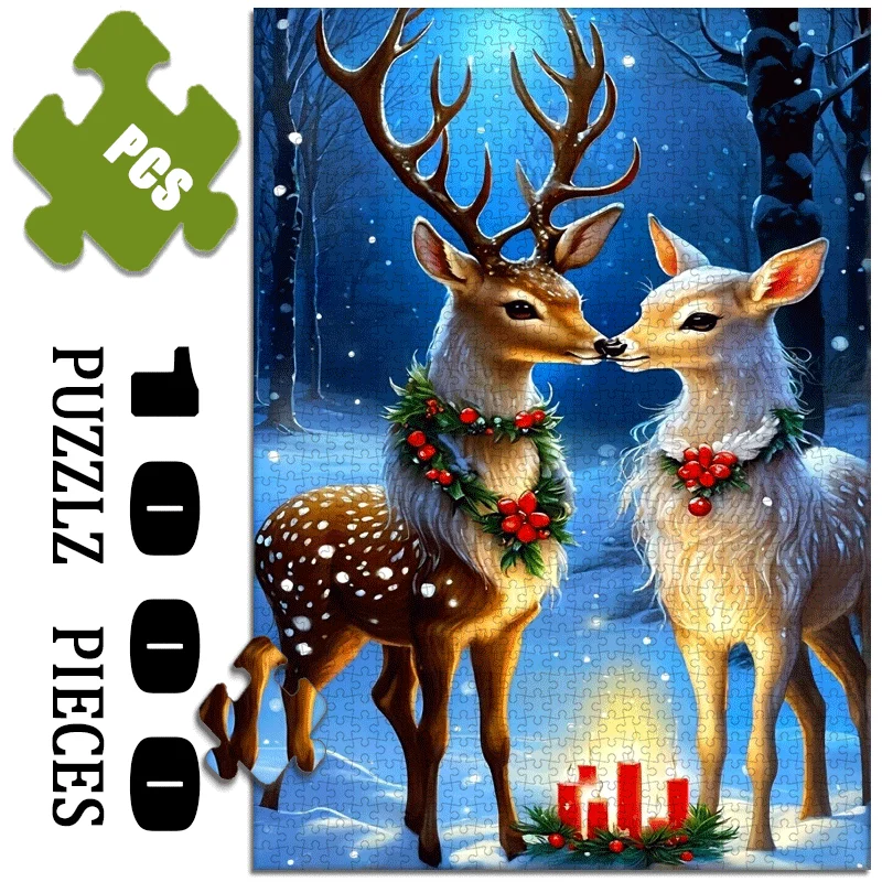 

Рождественский пазл с оленями для взрослых, 1000 шт., праздничная зимняя сцена с Холли и снежинками, семейная игра, Brai