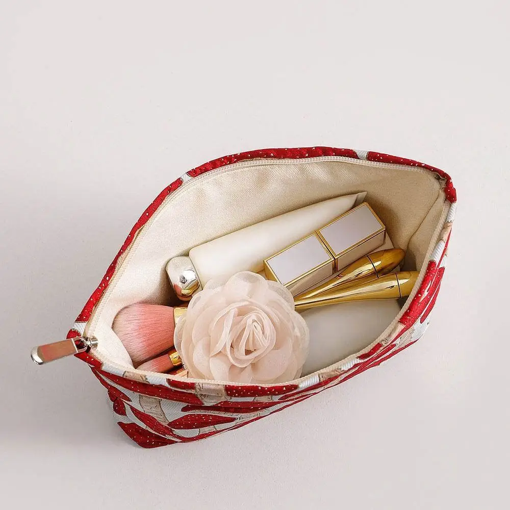 Vintage Canvas Makeup Bag Red Mushroom Printing M/L Size Storage Bag Washing Coin Key Purse Skin Care Products Storage view 6