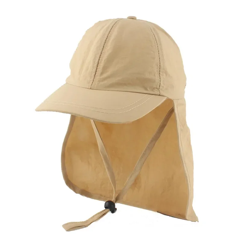 New Quick Dry Kids Sun Hat with Shawl Swim Summer Solid Color Visor Hats for Girls Boys Baseball Cap Adjustable Beach Sun Cap