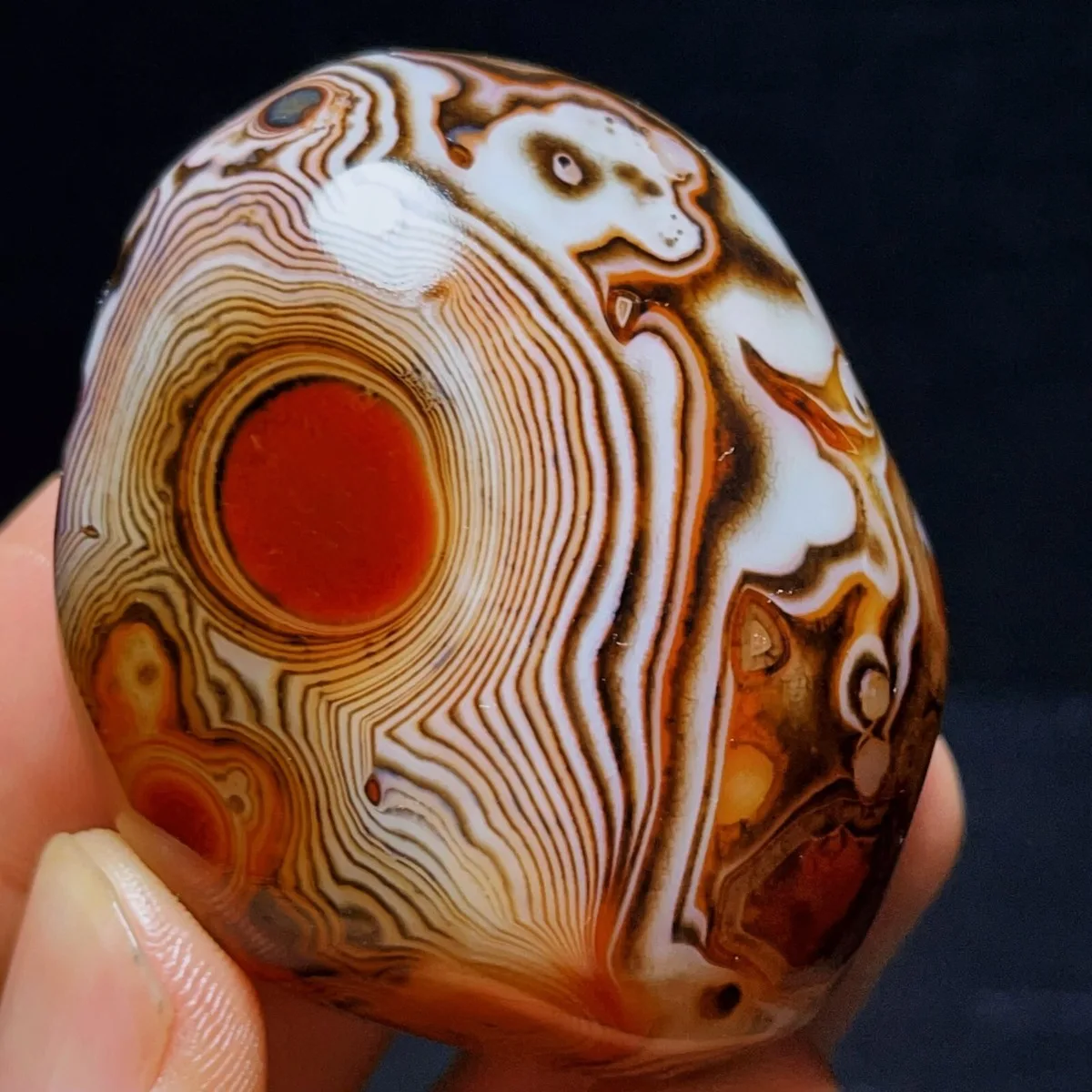 4PC Nature Made Banded Agate Palm Stone, Polished Tumbled, Chalcedony Beauty, Mineral Specimen, Natural Stone, Table Display
