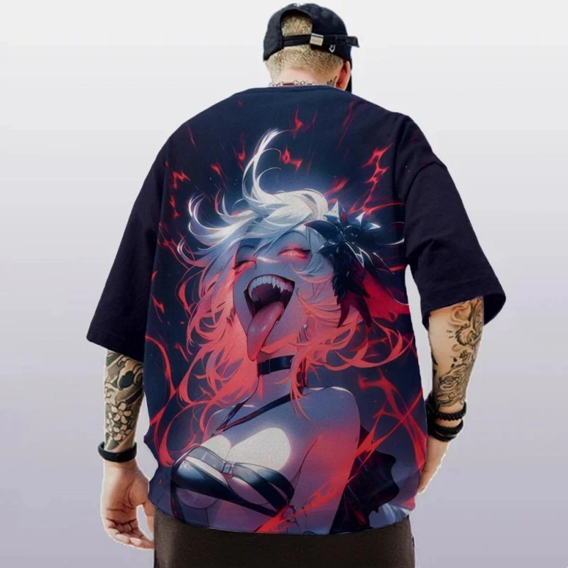 2024 Summer Men's T-Shirts 3D Sexy Beauty Print Casual Street Trend Anime Character Tee Top Loose Oversized Short Sleeve T Shirt view 4