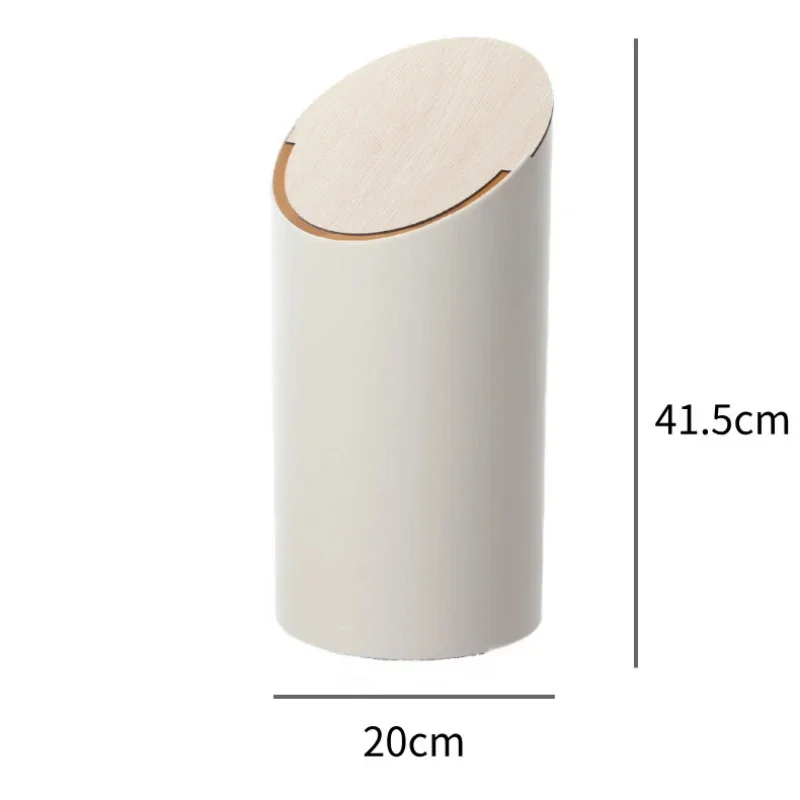 Simple Log Style Cream Trash Can High-End Plastic Bin with Lid Minimalist Wooden Design for Home and Bathroom