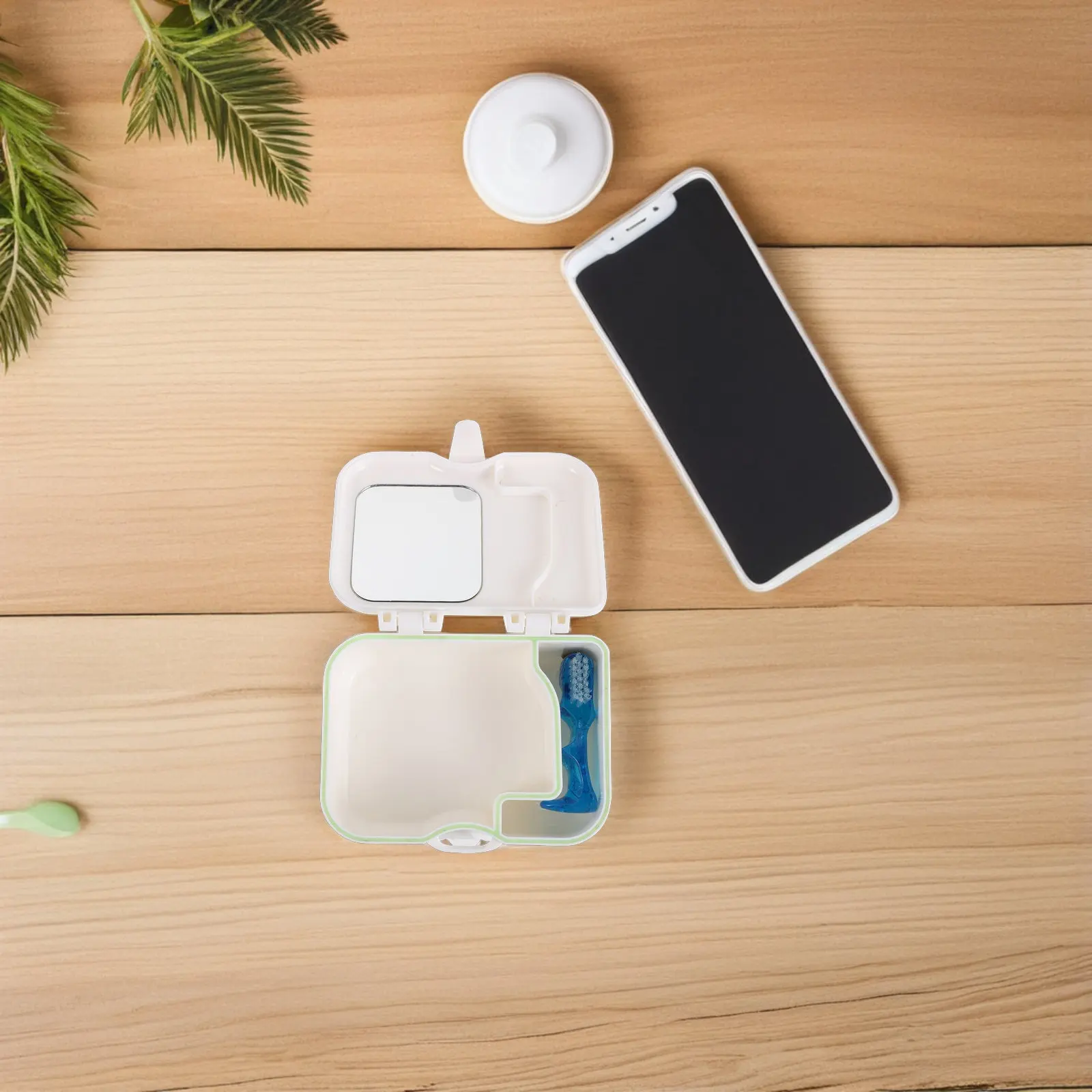 Portable Denture Storage Box with Mirror, Toothbrush Slot & Leak-Proof Soaking Case for Travel