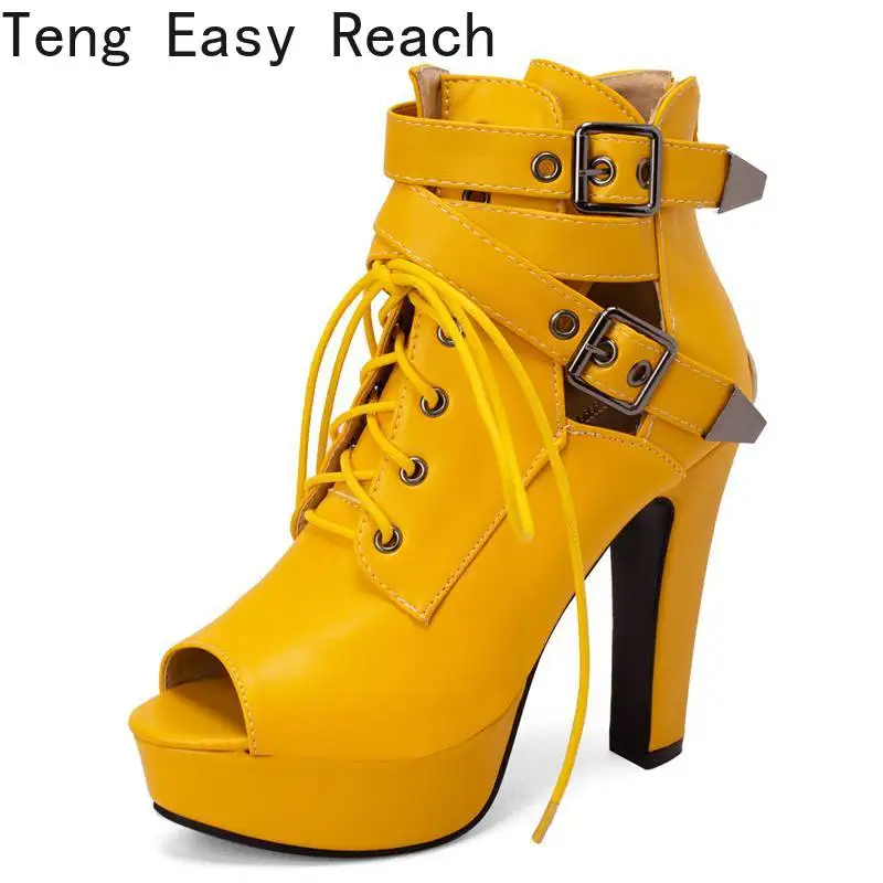 2025 Luxry Ladies Shoes Open Toe Thick Heels 12cm Lace Up Buckles Platform 3cm Women Sandals Party Big Size 48 49 50