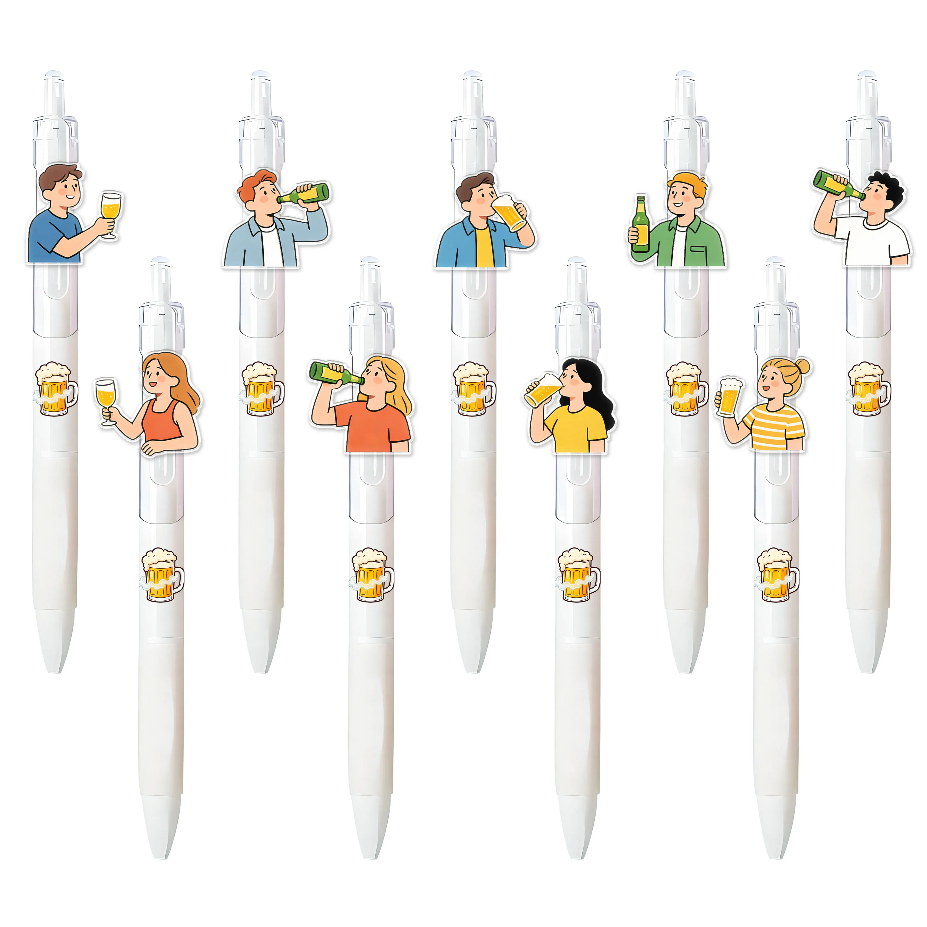 

10pcs/13pcs/16pcs Drinking Daily Series Retractable Ballpoint Pens, Beer Party & Cheers Black Pens, Back-to-School Stationery