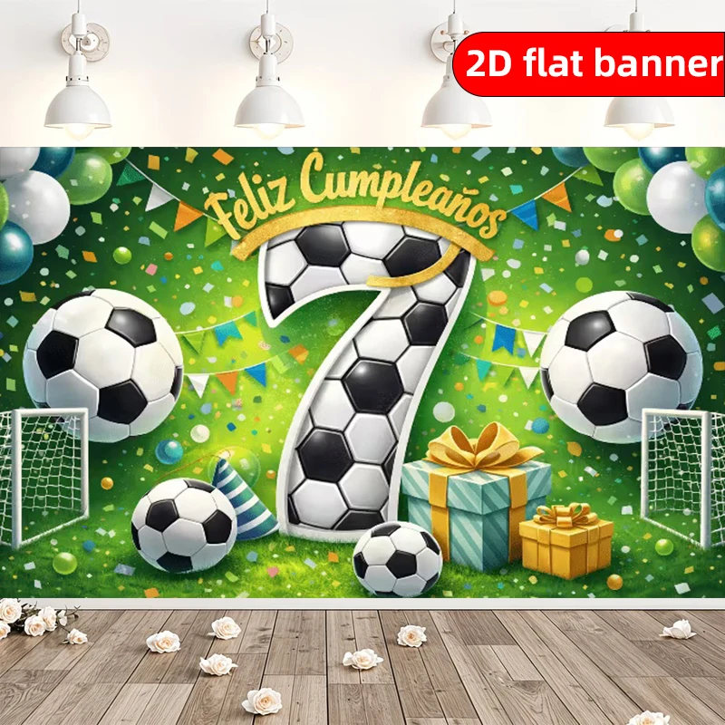 2D-Flachbanner im nordischen Stil mit Fußballmuster, Partybanner, Hintergrundstoff für die Dekoration der 7. Geburtstagsfeier