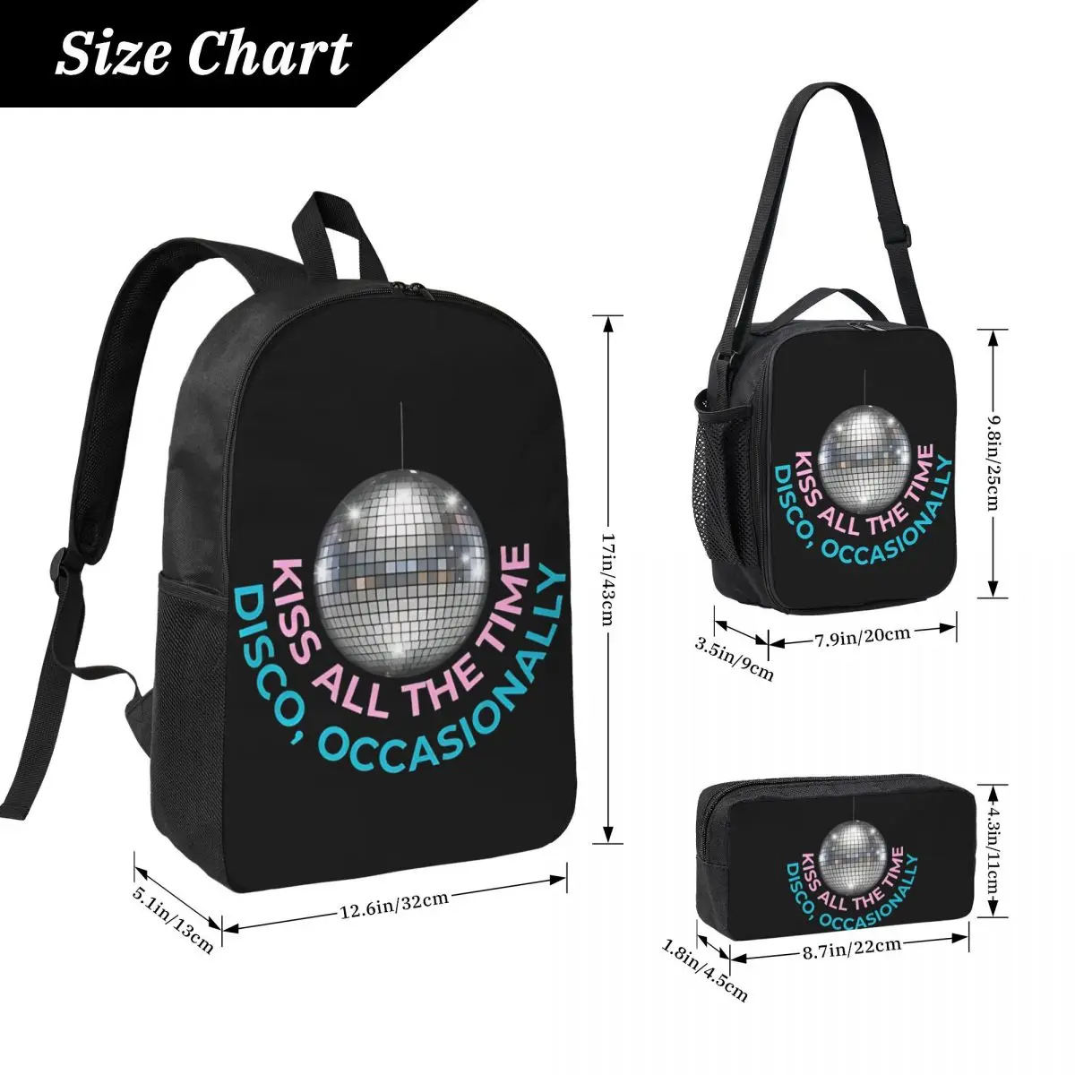 3Pcs Harrys Styles Kiss All The Time School bags Set for Kids Pen Bags Backpack Sets with Lunch Box For School Students Daypack