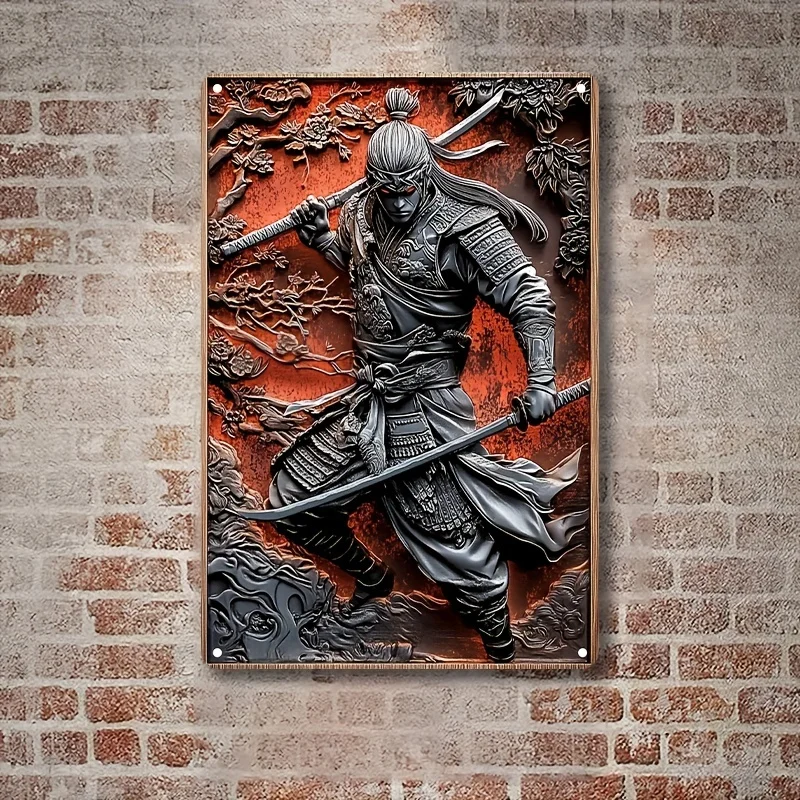 

Vintage Japanese Warrior Aluminum Wall Sign, Square, Perfect for Bar, Restaurant, Living Room Decor, Decorative Wall Poster