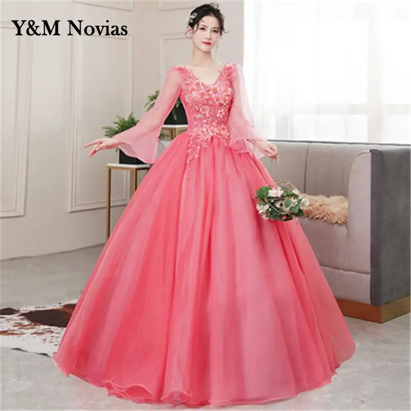 Y&m Novias Custom Neck Long Sleeve Quinceanera 15 Years Vestidos De 15 Anos Mint Wine Red Turquoise Quinceanera Gown For Party