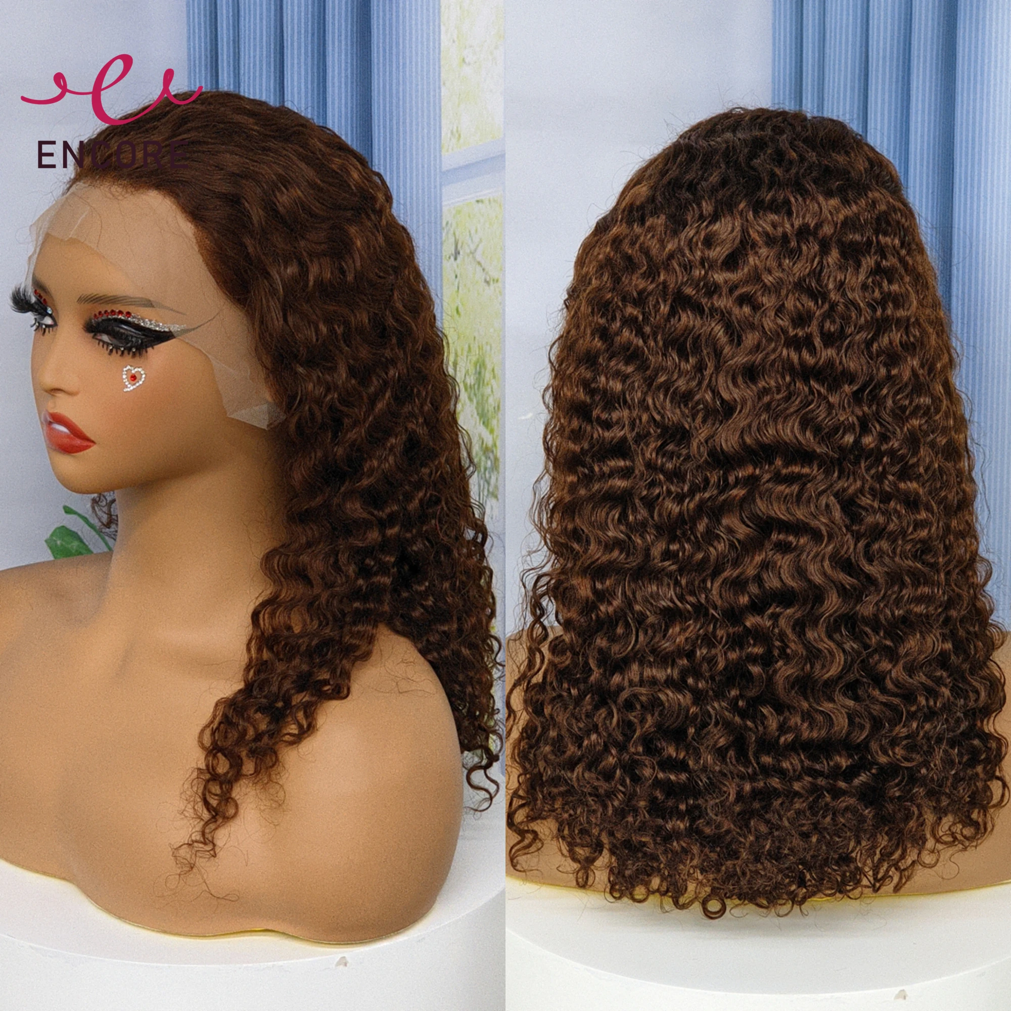 

20 Inch 13x4 Lace Frontal Wigs 250% Density 100% Remy Human Hair Chocolate Brown Wigs Water Wave Lace Bobs Wigs for Black Women