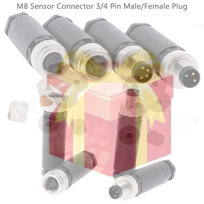 【HG】1Pc M8 Sensor Connector 3/4 Pin Male/Female Straight Angle Plug