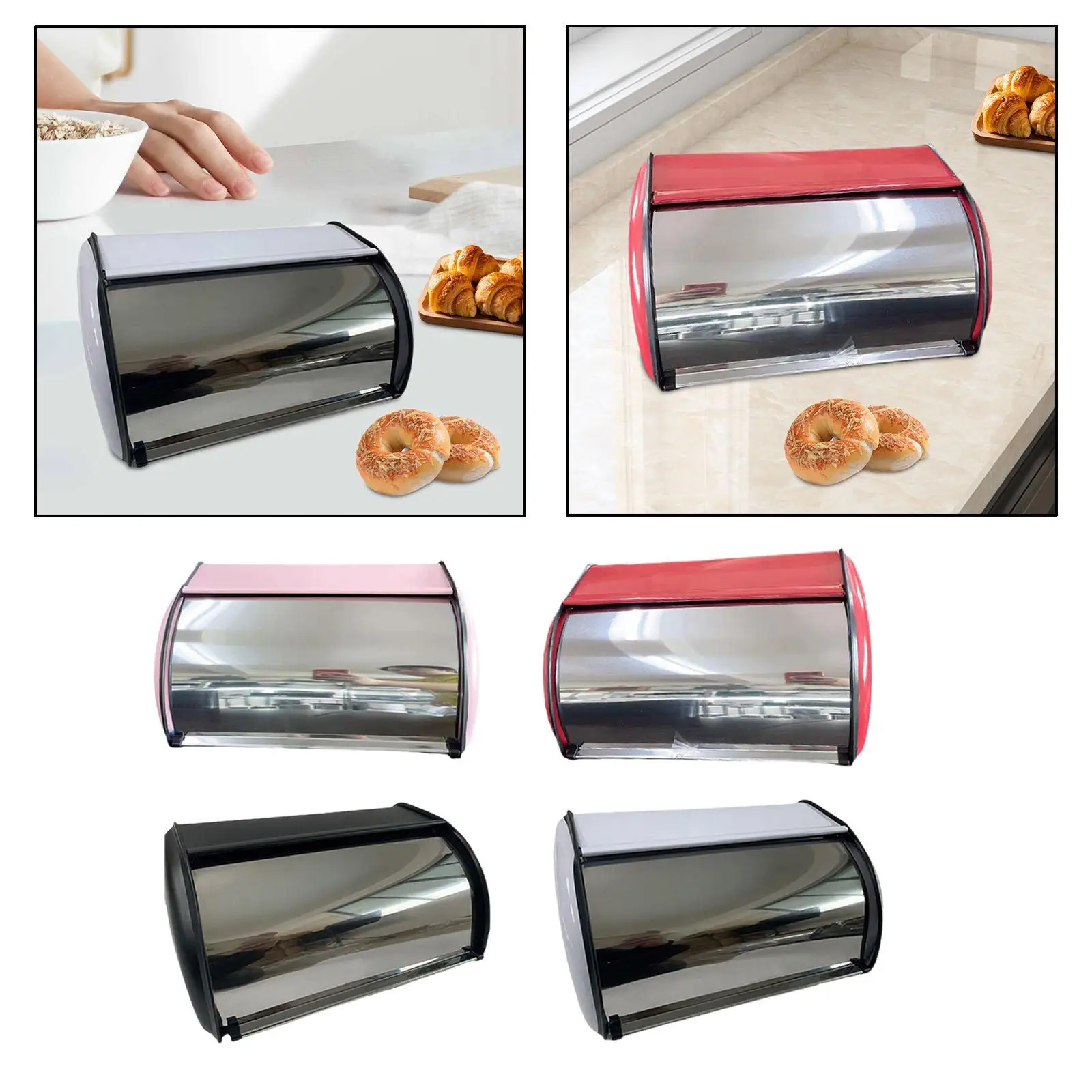 Bread Box Bread Bin with Roll Lid, Multipurpose, Large Capacity Bread Holder Container for Countertop for Coffee Shop Home