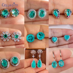 Cellacity-pendientes de plata de ley 2022 100% con piedras preciosas de turmalina Paraiba, joyería fina para fiesta de boda, regalo, 925