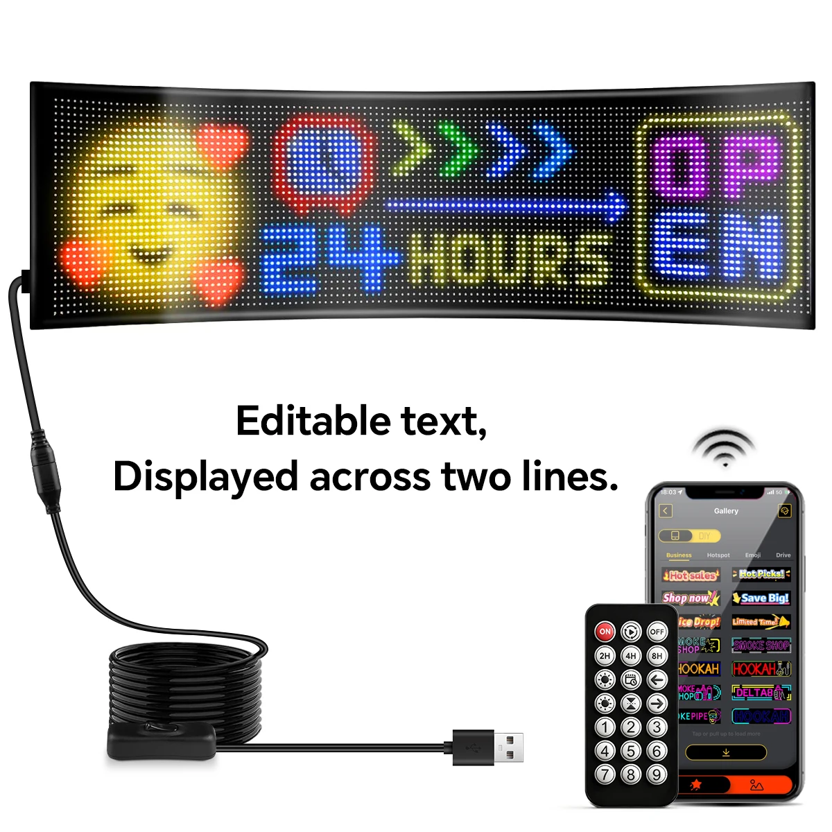 USB 5V Double Row Flexible Display Screen Programmable Matrix Pixel Panel For Board Windshield with Remote Car Devil Eye Light