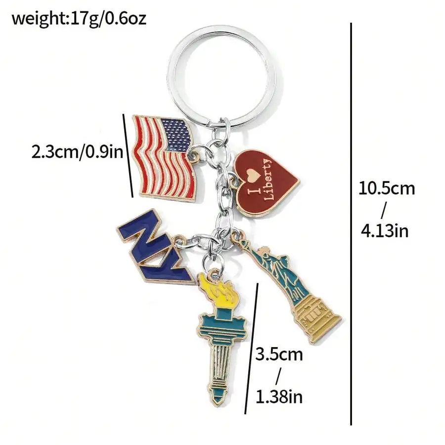 1pc Fashion National Flag Keychain Cartoon New York Statue Of Liberty Metal Pendant Key Chain Accessories For Jewellery Gifts Car Accessories Bag Charm Backpack For School