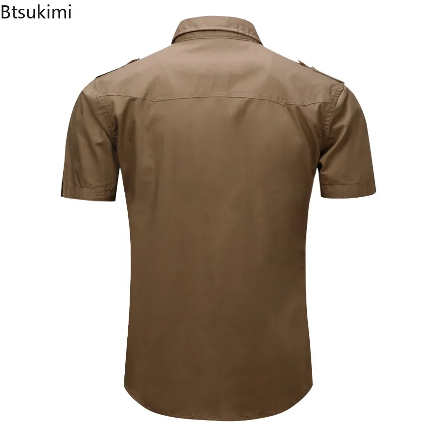 2024 Men's Outdoor Training Military Cargo Shirts Summer Solid Slim Short-sleeved Casual Hiking Tops Men Breathable Work Shirts