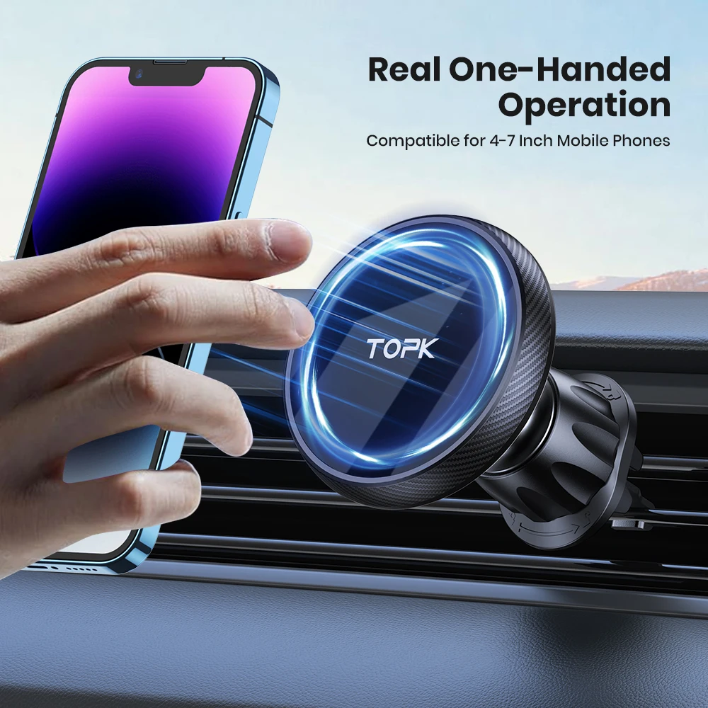 

Magsafe Car Phone Holder,Powerful Magnetism Premium Quality Single-Hand Operation Metal Hook Magnetic Car Phone Mount