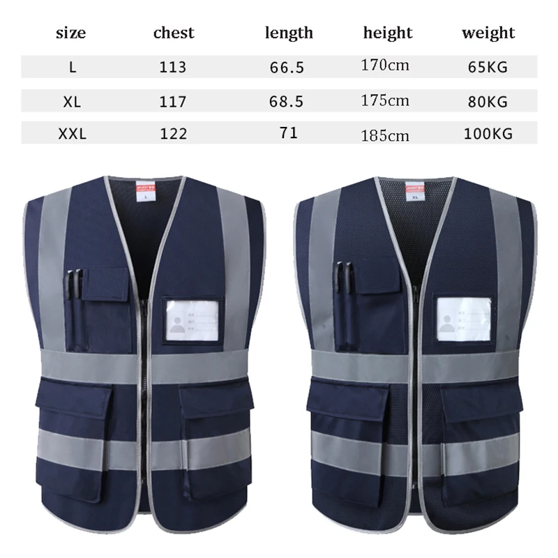 Navy Blue High Visibility Reflective Safety Vest for Construction Working Vest Men Workwear with Multi Pockets Night Warning