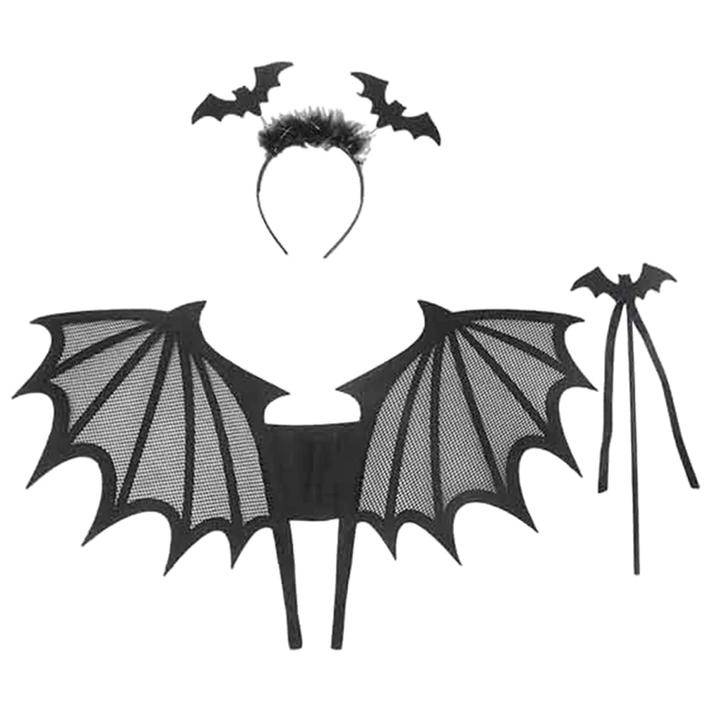 Acessórios para fantasia de halloween, conjunto de asas de aranha preta, bastão leve para crianças, adereços para festa de festival fantasma, vestido de morcego para halloween