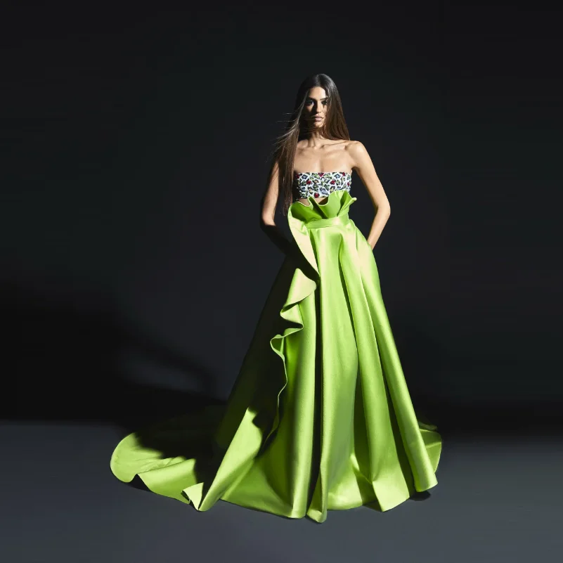 

Grass Green Color Long Satin Skirts Party Peplum Edge Zipper A-line Women Maxi Skirt Female Skirt Fashion