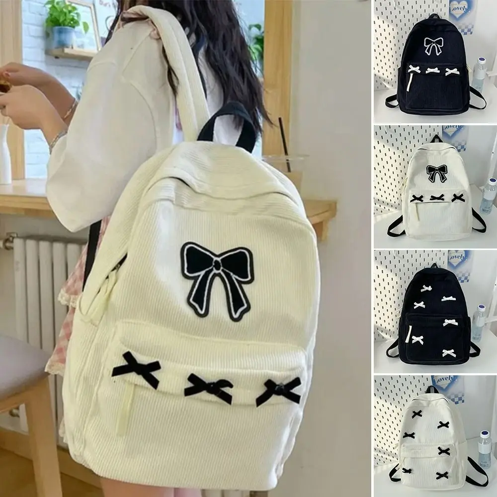 

Cute Cute Bowknot School Backpack Lightweight Large Capacity Women's Backpack Corduroy School Bag Travel