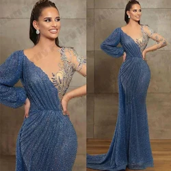 Sparkling For Women Vintage Mopping Evening Dresses Square Neck Long Sleeves Waist Large Swing Slimming Gowns 2025 Customized