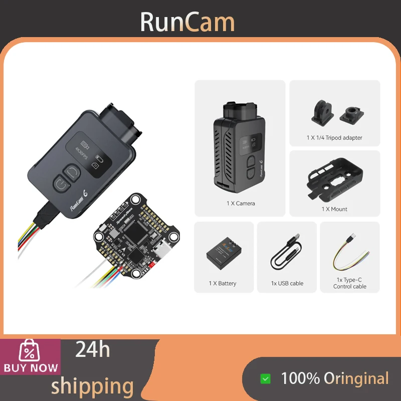 RunCam 6 4K FPV Action Sports Camera Kit,  IMX377 1/2.3 Inch Sensor, 4K@30fps, 155° Wide FOV, WiFi, EIS GyroFlow Stabilizati