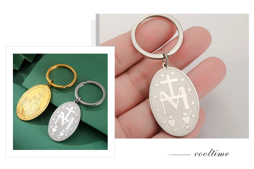 COOLTIME Jungfrau Maria Anhänger Schlüsselanhänger Christentum Religiöser Gläubiger Segen Edelstahl Schlüsselanhänger Schmuck für Männer Frauen – Detail 10