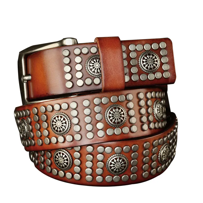 Ceinture en cuir de vache véritable pour homme, haut Mars, broche en métal, rivet, environnemental, punk, haute qualité, mode, jeans