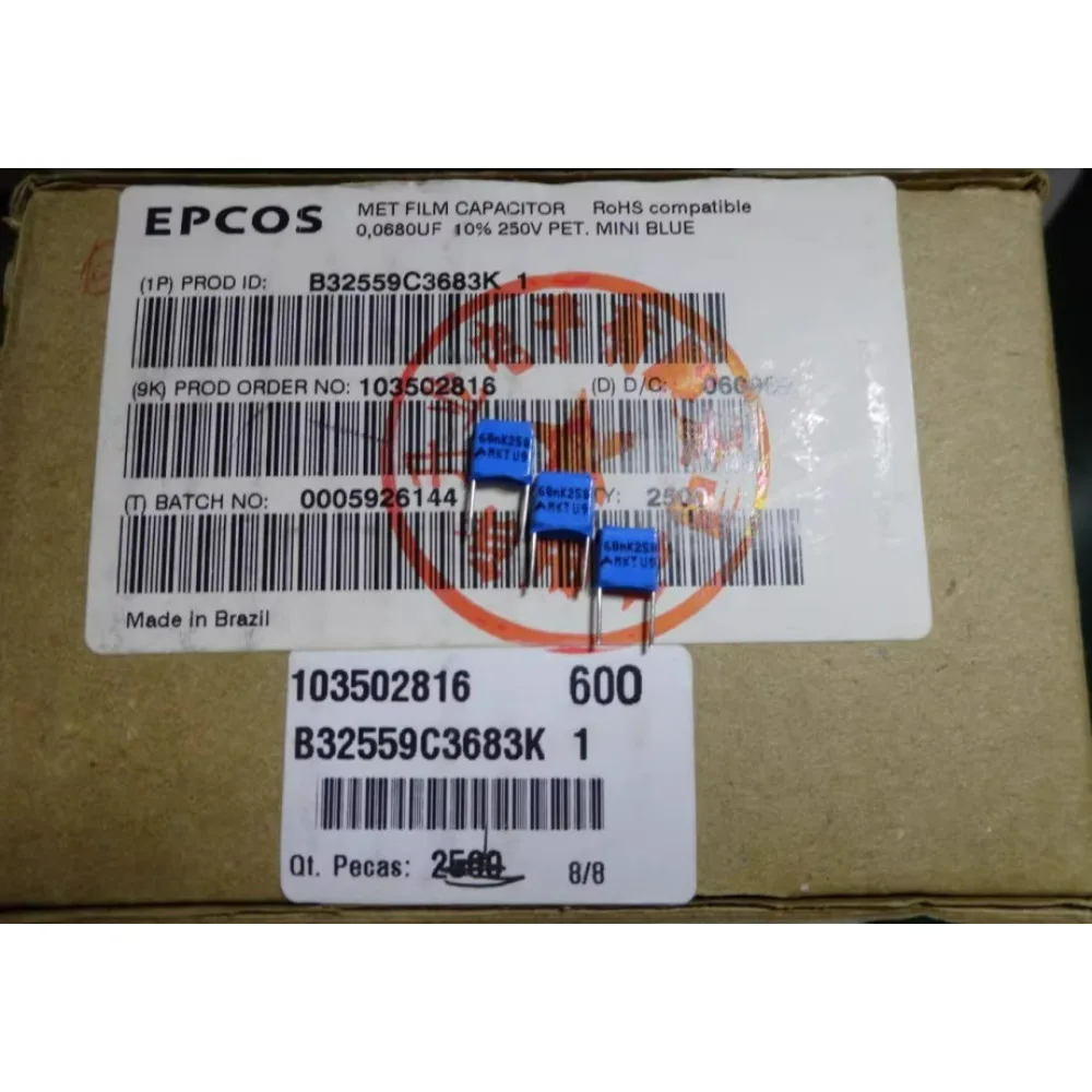 

10PCS EPCOS 0.068uf/250v 68nf 683 New 5mm Thousand Layer Cake Capacitor B32559C3683K