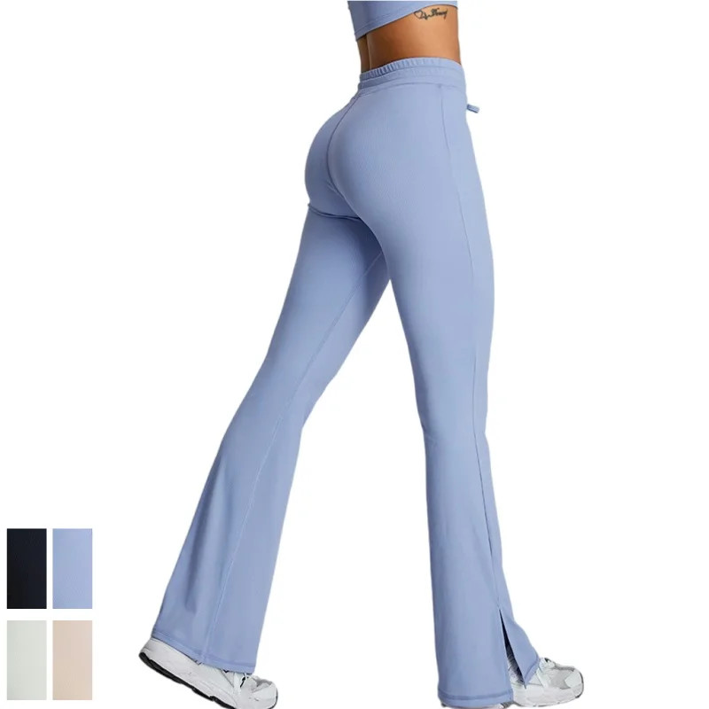 

Wholesale Drawstring High Waist Sports Flare Yoga Pants Fitness Athleisure Women Workout Leggings Gym Wide Leg Pants