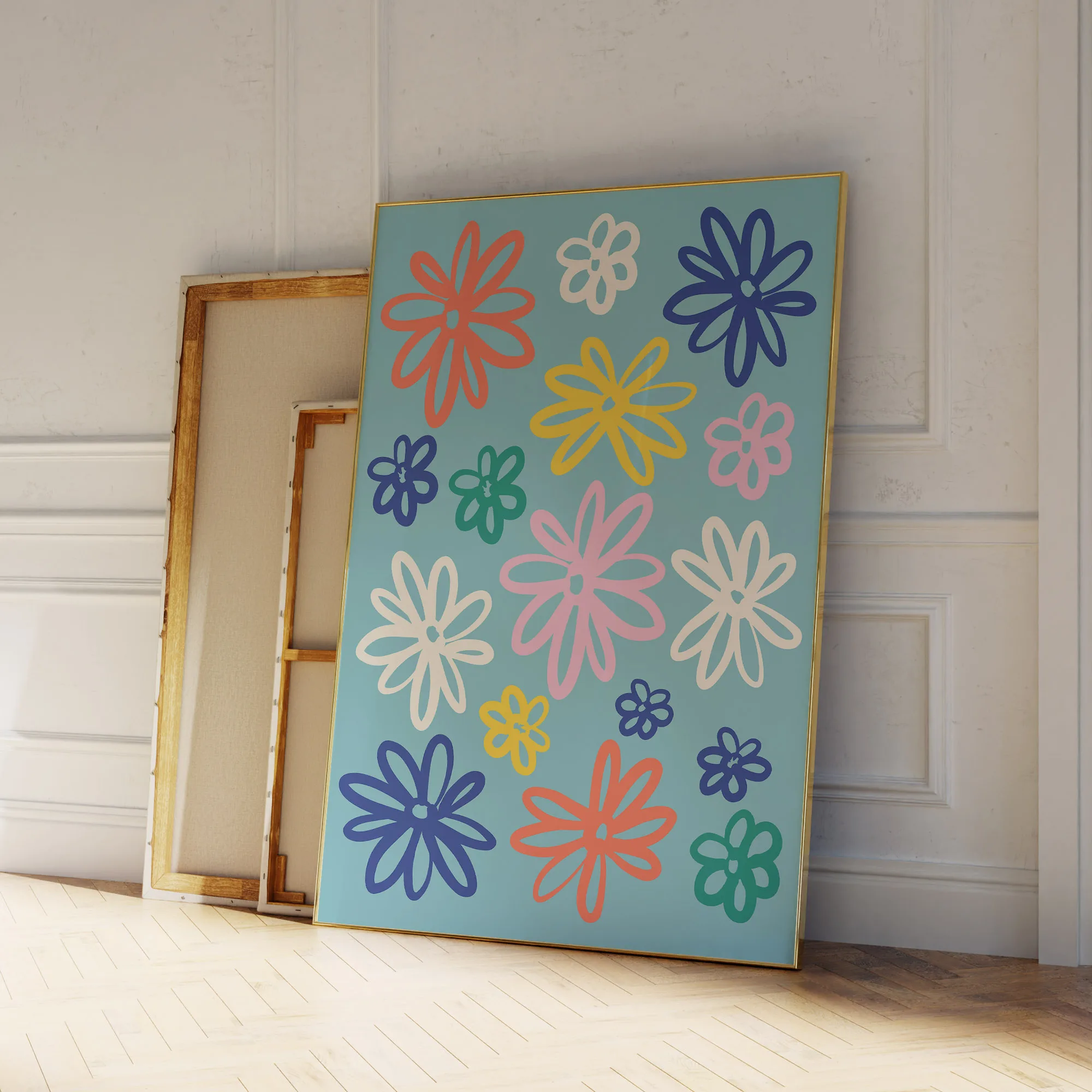 Modern Colorful Retro Daisy Flower Vibrant Floral Wall Art Prints Canvas Painting Poster Picture For Living Room Home Decor