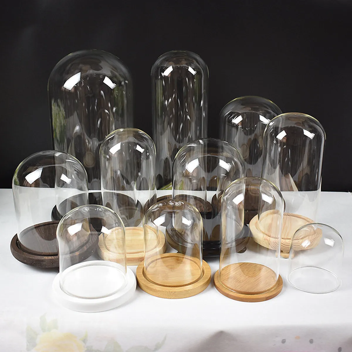 

Transparent Flower Glass Cover Micro Landscape 9x15cm Eternal Glass Dome Flower Dome Dustproof Cover Wooden Base for Valentine