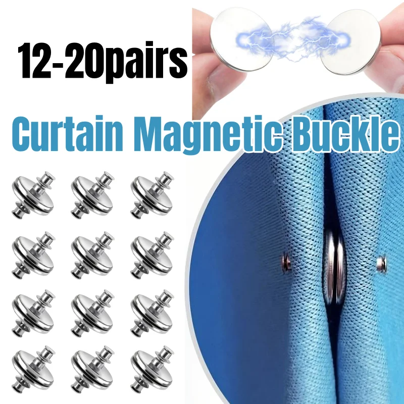 

12-20pairs Curtain Magnets Tiebacks With Back Tack Curtain Magnetic Holdback Button buckle, For Home Bedroom Office Draperies