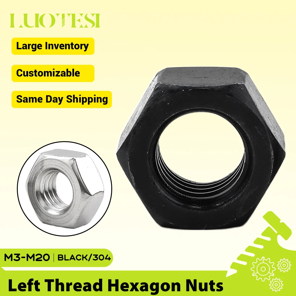 Left Hand Threaded Hexagon Nuts 304 Stainless Steel M3 M4 M5 M6 M8 M10 M12 M14 M16 M18 M20 Allen Reverse Nuts DIN934