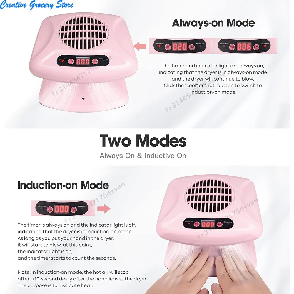 مسمار الفن مجفف الهواء الساخن والبارد الهواء مجفف الأظافر طلاء الأظافر 300 واط توقيت مروحة الهواء مجفف للنفخ لكل من اليدين والقدمين