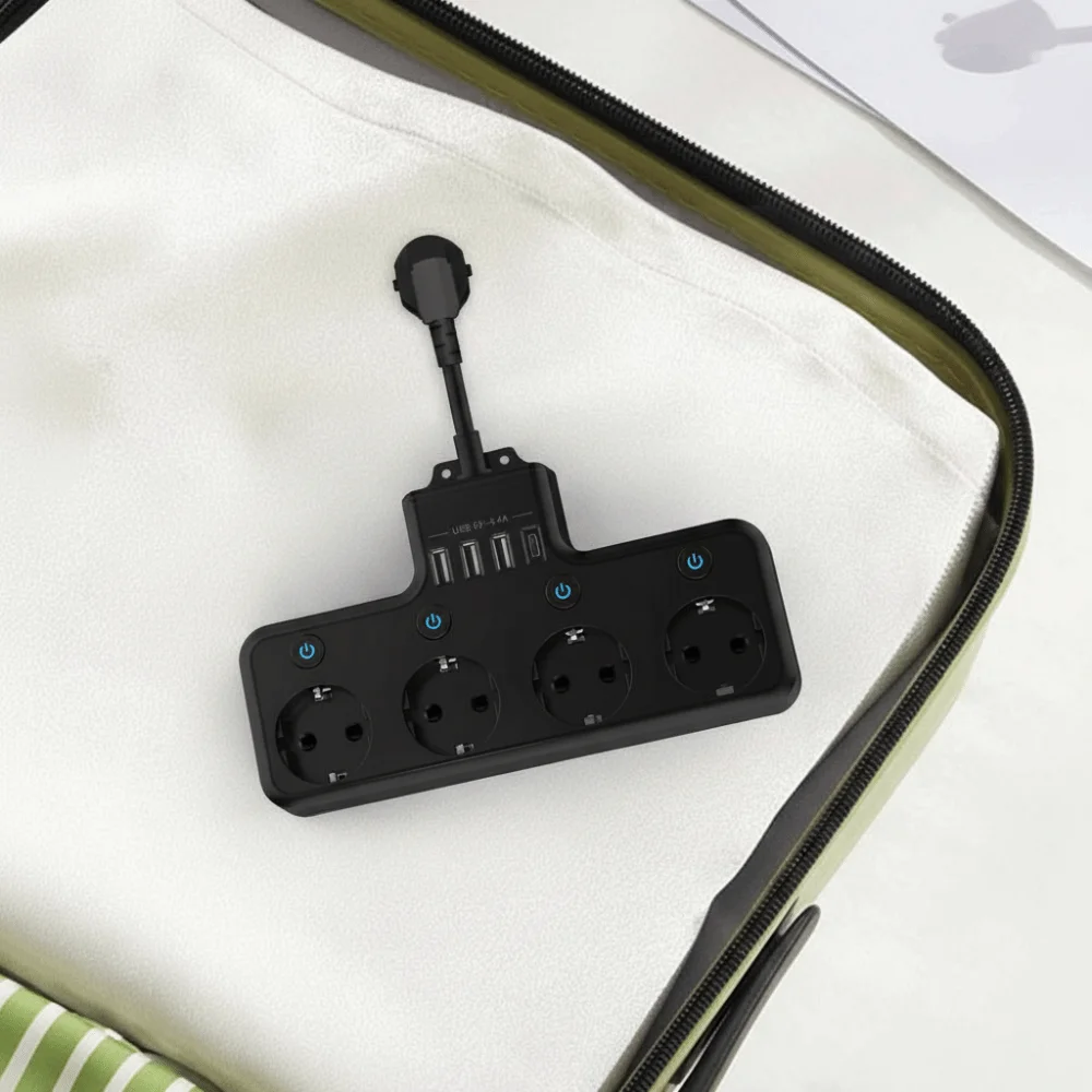 Individual Switch EU Plug Power Strip 4 AC Outlets 4 USB Ports Multiple Socket 3.1 A / 5 V 2 Type-C Surge Protector Home Use