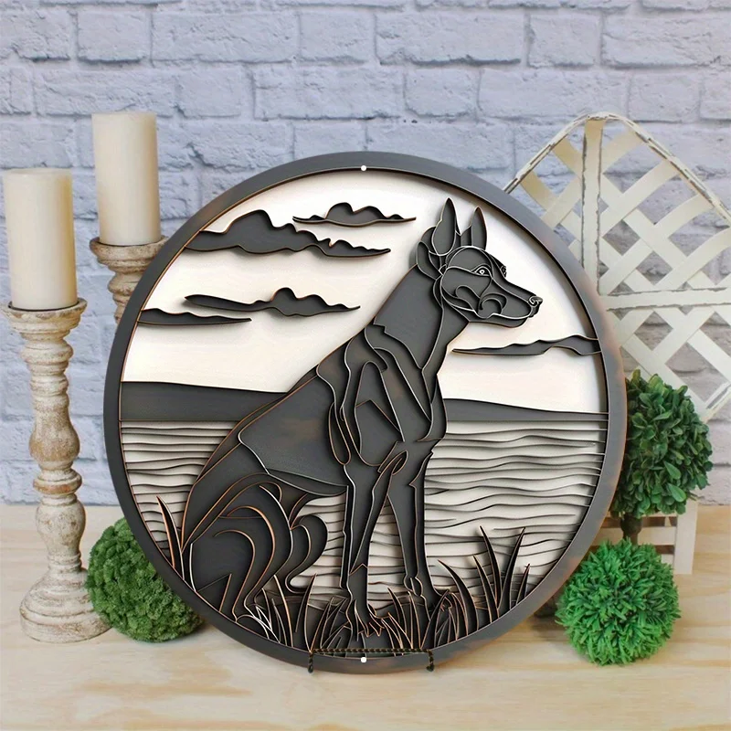 Masque de chien artistique rond en aluminium, signe métallique pour la décoration de la maison et du bureau, excellent cadeau pour les amoureux des chiens, art mural, décoration d'intérieur