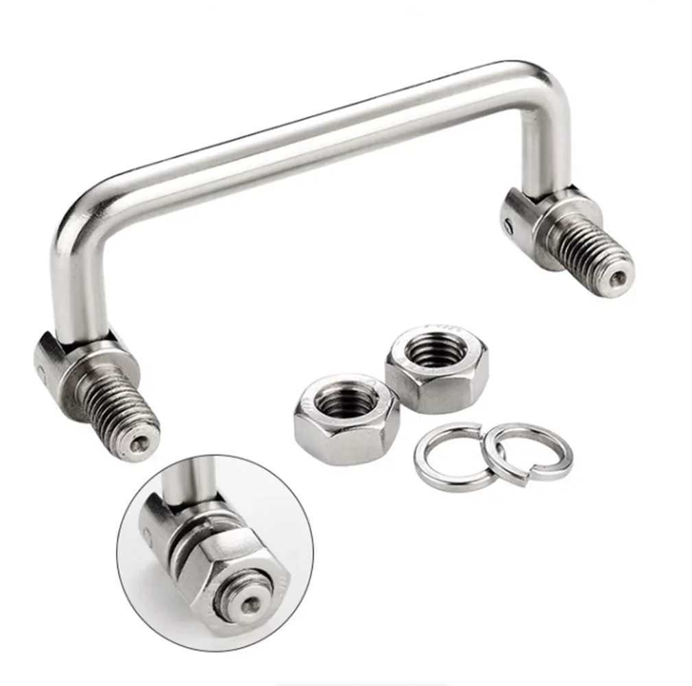 1‑10PCS 90-180mm 304 Stainless Steel Folding Pull Handle U-Shape Rotatable Fold-Down Handle for Toolbox Electrical Cabinet Box