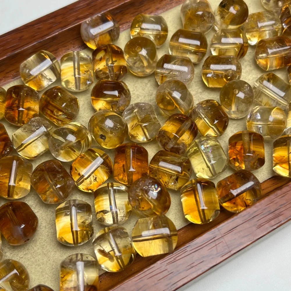 10PCS 12mm Natural Yellow Tower Quartz Barrel Carving Crystal Reiki Healing Jewelry Pendant Cute Rock Decoration for Gift