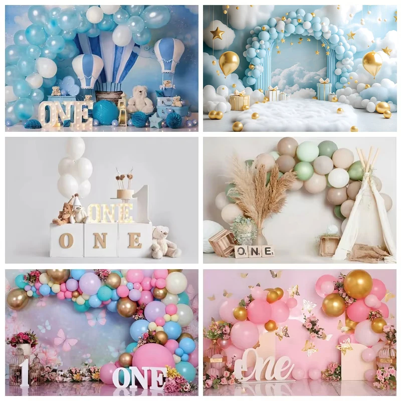 

Pink Gold Balloon Girl First Birthday Party Backdrop Sweet One Flowers Butterfly Baby Shower Cake Smash Photography Background