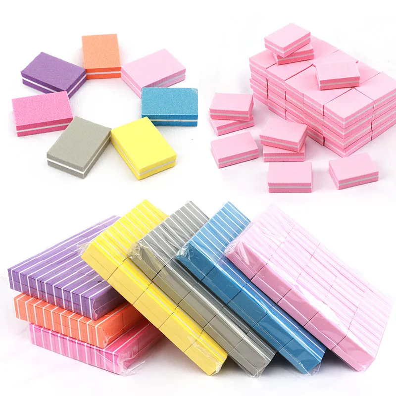

50pcs Double-sided Mini Nail File Blocks Colorful Sponge Nail Polish Sanding Buffer Strips Polishing Manicure Tools