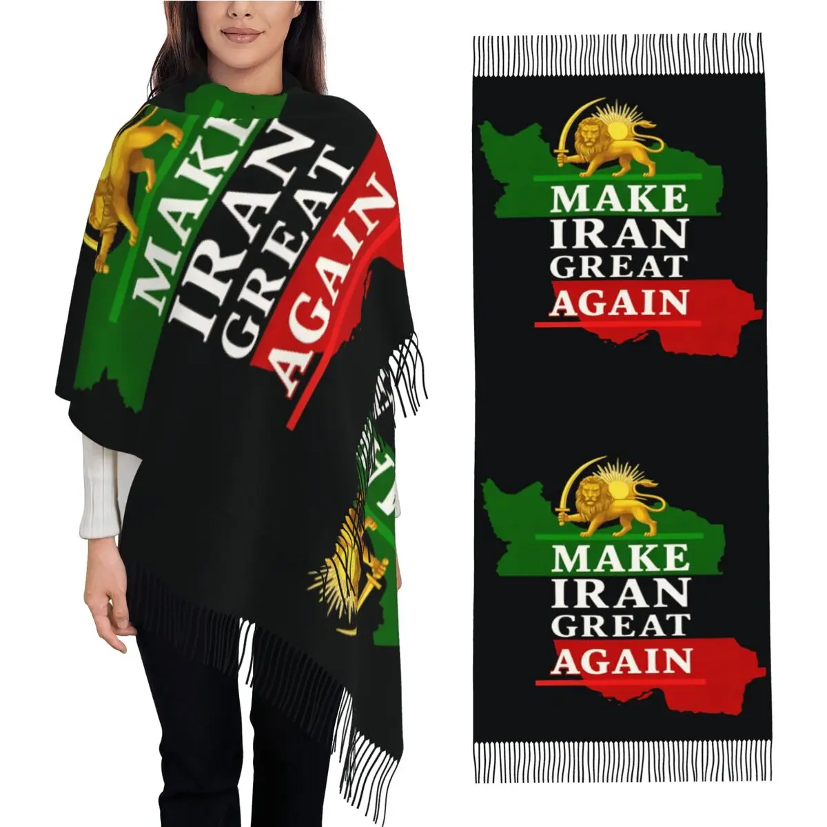

Шарф MIGA «Make Iran Great Again»: Уличные шали и накидки с длинными кисточками, женские люксовые головные уборы 2024, осенние платки-банданы