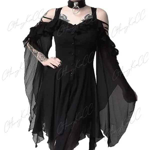 2024 Sexy Halloween Costum 5XL Gothic Girl Fashion Cosplay Dress Unique Irregular Hem Punk Dress Medieval Renaissance Dress